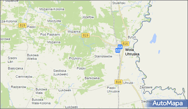 mapa Stanisławów gmina Wola Uhruska, Stanisławów gmina Wola Uhruska na mapie Targeo