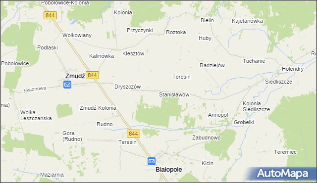 mapa Stanisławów gmina Żmudź, Stanisławów gmina Żmudź na mapie Targeo