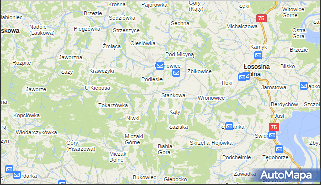 mapa Stańkowa gmina Łososina Dolna, Stańkowa gmina Łososina Dolna na mapie Targeo