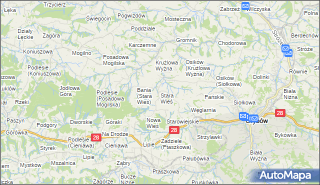 mapa Stara Wieś gmina Grybów, Stara Wieś gmina Grybów na mapie Targeo