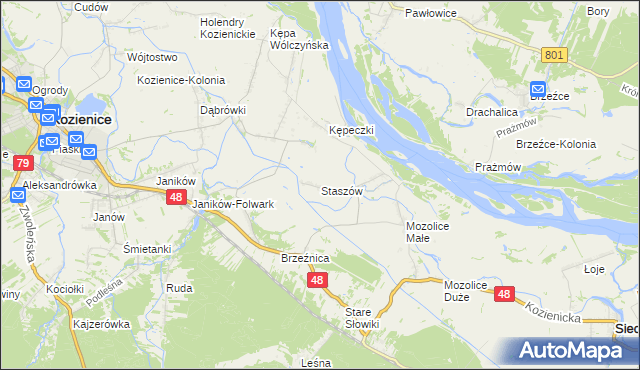 mapa Staszów gmina Kozienice, Staszów gmina Kozienice na mapie Targeo