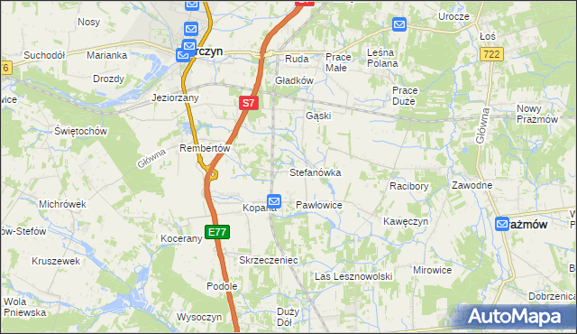 mapa Stefanówka gmina Tarczyn, Stefanówka gmina Tarczyn na mapie Targeo