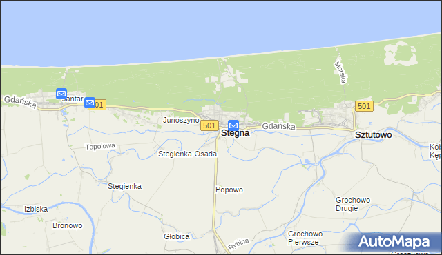 mapa Stegna powiat nowodworski, Stegna powiat nowodworski na mapie Targeo