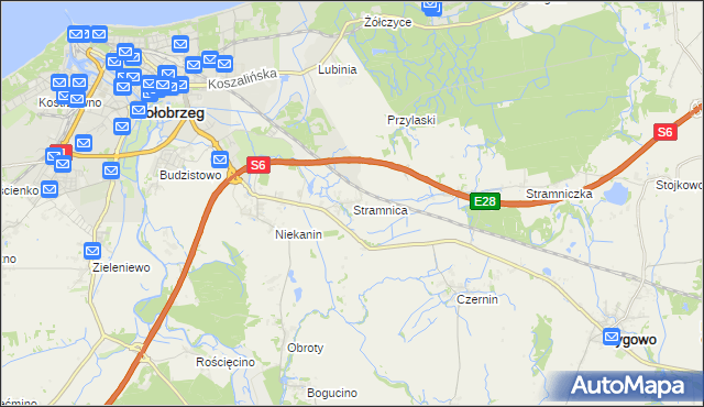 mapa Stramnica gmina Kołobrzeg, Stramnica gmina Kołobrzeg na mapie Targeo