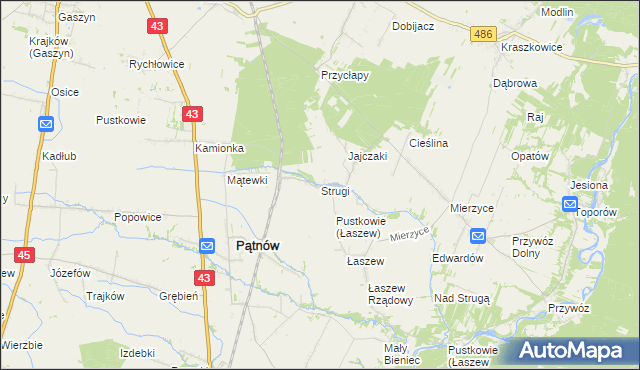 mapa Strugi gmina Wierzchlas, Strugi gmina Wierzchlas na mapie Targeo