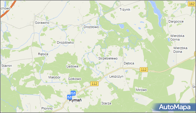 mapa Strzebielewo gmina Rymań, Strzebielewo gmina Rymań na mapie Targeo