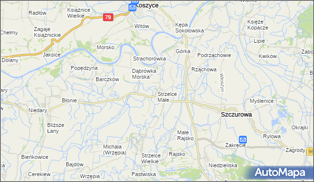 mapa Strzelce Małe gmina Szczurowa, Strzelce Małe gmina Szczurowa na mapie Targeo