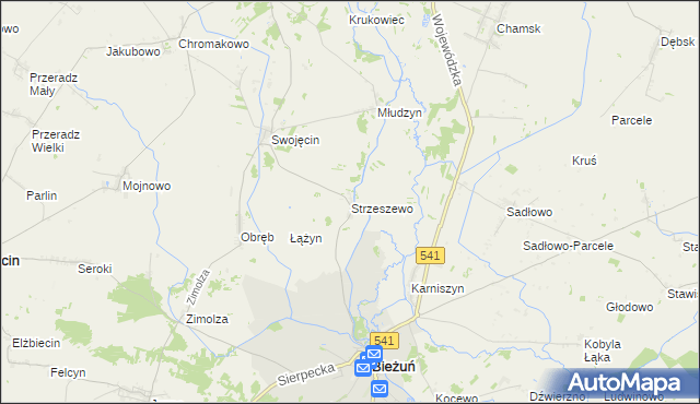 mapa Strzeszewo gmina Bieżuń, Strzeszewo gmina Bieżuń na mapie Targeo