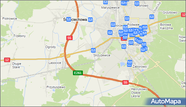 mapa Strzyżewice gmina Święciechowa, Strzyżewice gmina Święciechowa na mapie Targeo