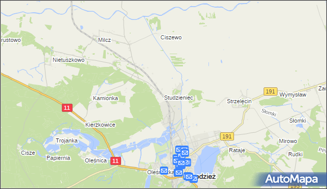 mapa Studzieniec gmina Chodzież, Studzieniec gmina Chodzież na mapie Targeo