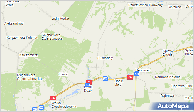 mapa Suchodoły gmina Gościeradów, Suchodoły gmina Gościeradów na mapie Targeo