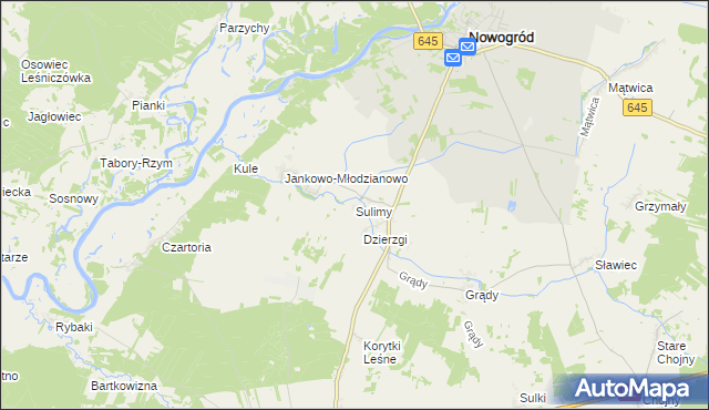 mapa Sulimy gmina Nowogród, Sulimy gmina Nowogród na mapie Targeo