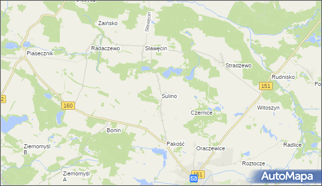 mapa Sulino gmina Choszczno, Sulino gmina Choszczno na mapie Targeo