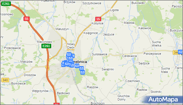 mapa Sulisławice gmina Trzebnica, Sulisławice gmina Trzebnica na mapie Targeo