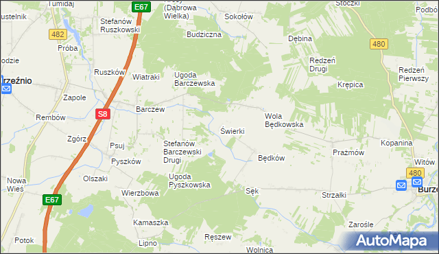 mapa Świerki gmina Burzenin, Świerki gmina Burzenin na mapie Targeo