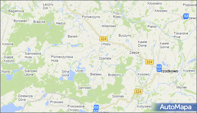 mapa Szarłata gmina Przodkowo, Szarłata gmina Przodkowo na mapie Targeo