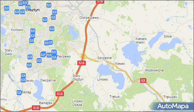 mapa Szczęsne gmina Purda, Szczęsne gmina Purda na mapie Targeo