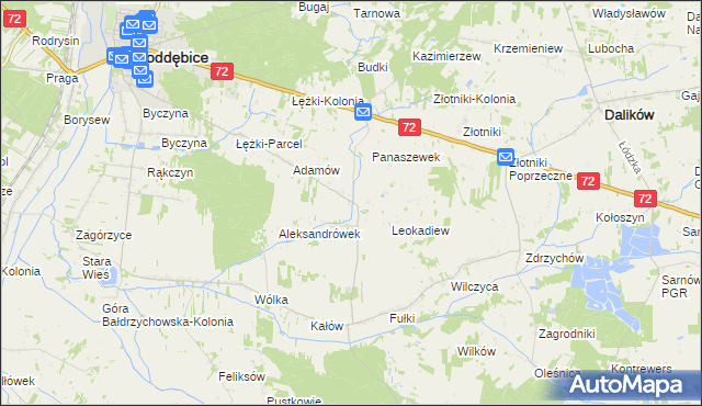 mapa Szczyty gmina Poddębice, Szczyty gmina Poddębice na mapie Targeo