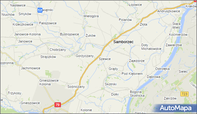 mapa Szewce gmina Samborzec, Szewce gmina Samborzec na mapie Targeo