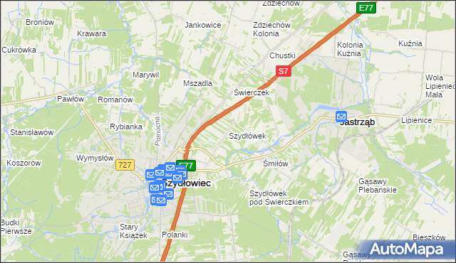 mapa Szydłówek gmina Szydłowiec, Szydłówek gmina Szydłowiec na mapie Targeo