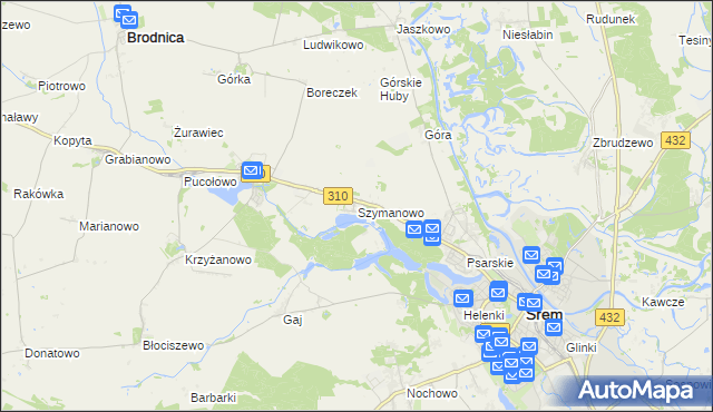 mapa Szymanowo gmina Śrem, Szymanowo gmina Śrem na mapie Targeo