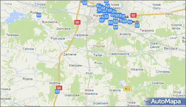 mapa Tartak gmina Mińsk Mazowiecki, Tartak gmina Mińsk Mazowiecki na mapie Targeo