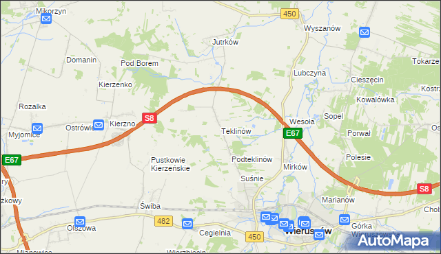 mapa Teklinów gmina Wieruszów, Teklinów gmina Wieruszów na mapie Targeo