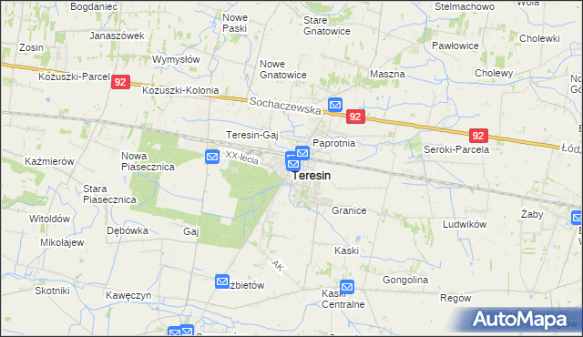 mapa Teresin powiat sochaczewski, Teresin powiat sochaczewski na mapie Targeo