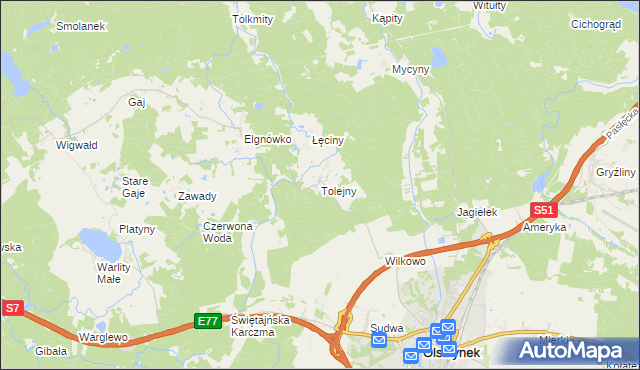 mapa Tolejny, Tolejny na mapie Targeo