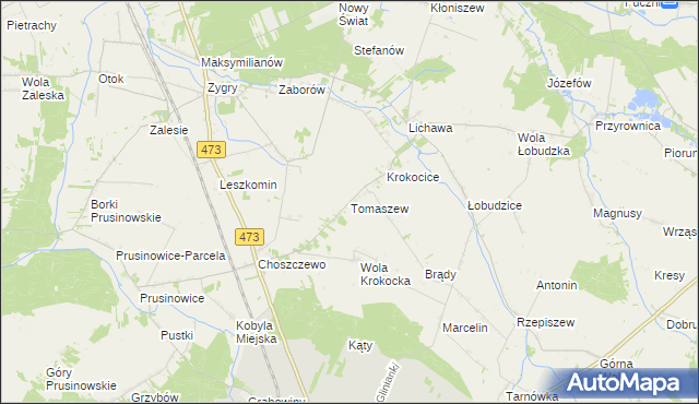 mapa Tomaszew gmina Szadek, Tomaszew gmina Szadek na mapie Targeo