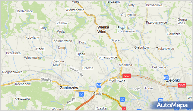 mapa Tomaszowice gmina Wielka Wieś, Tomaszowice gmina Wielka Wieś na mapie Targeo