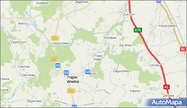 mapa Trąbki Małe gmina Trąbki Wielkie, Trąbki Małe gmina Trąbki Wielkie na mapie Targeo