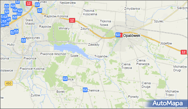 mapa Trojanów gmina Opatówek, Trojanów gmina Opatówek na mapie Targeo