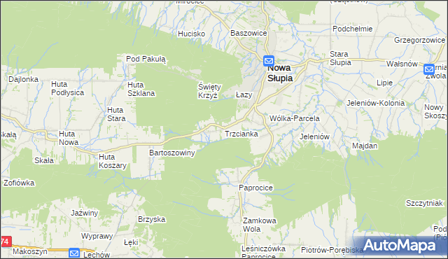 mapa Trzcianka gmina Nowa Słupia, Trzcianka gmina Nowa Słupia na mapie Targeo