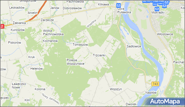 mapa Trzcianki gmina Janowiec, Trzcianki gmina Janowiec na mapie Targeo