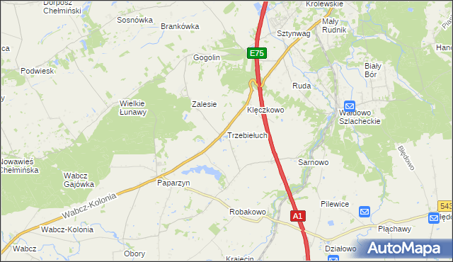 mapa Trzebiełuch, Trzebiełuch na mapie Targeo