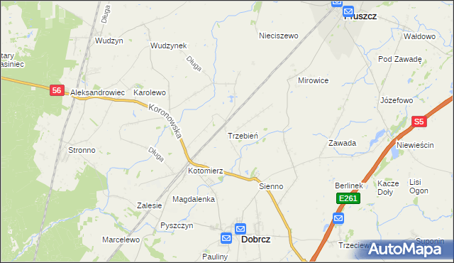 mapa Trzebień gmina Dobrcz, Trzebień gmina Dobrcz na mapie Targeo