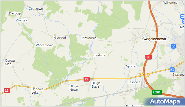 mapa Trzebiny gmina Święciechowa, Trzebiny gmina Święciechowa na mapie Targeo