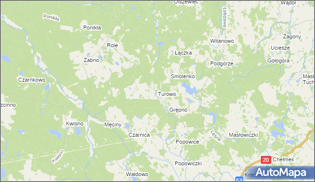 mapa Turowo gmina Miastko, Turowo gmina Miastko na mapie Targeo