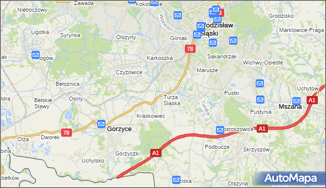 mapa Turza Śląska, Turza Śląska na mapie Targeo