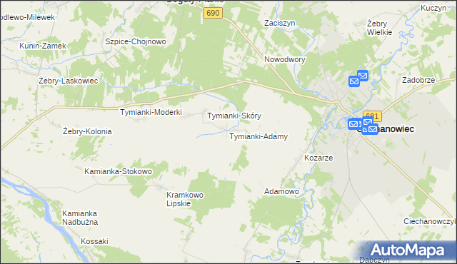 mapa Tymianki-Adamy, Tymianki-Adamy na mapie Targeo