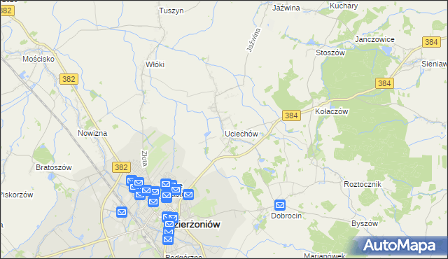 mapa Uciechów gmina Dzierżoniów, Uciechów gmina Dzierżoniów na mapie Targeo