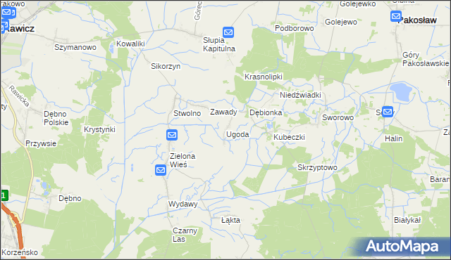 mapa Ugoda gmina Rawicz, Ugoda gmina Rawicz na mapie Targeo