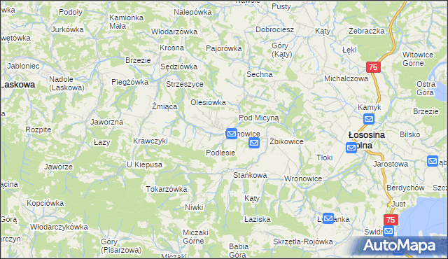 mapa Ujanowice, Ujanowice na mapie Targeo