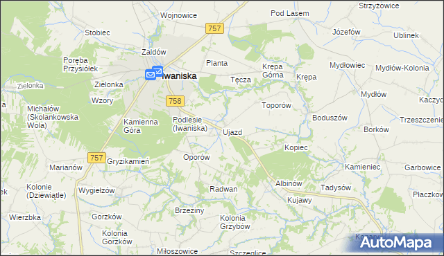 mapa Ujazd gmina Iwaniska, Ujazd gmina Iwaniska na mapie Targeo