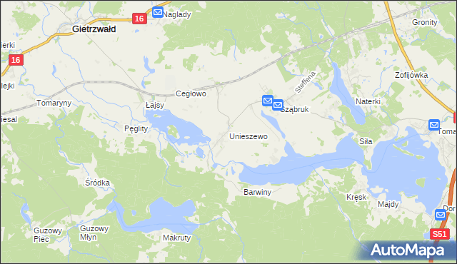 mapa Unieszewo, Unieszewo na mapie Targeo