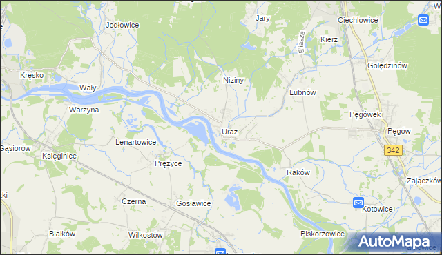 mapa Uraz gmina Oborniki Śląskie, Uraz gmina Oborniki Śląskie na mapie Targeo