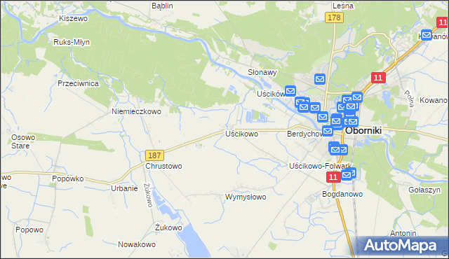 mapa Uścikowo gmina Oborniki, Uścikowo gmina Oborniki na mapie Targeo