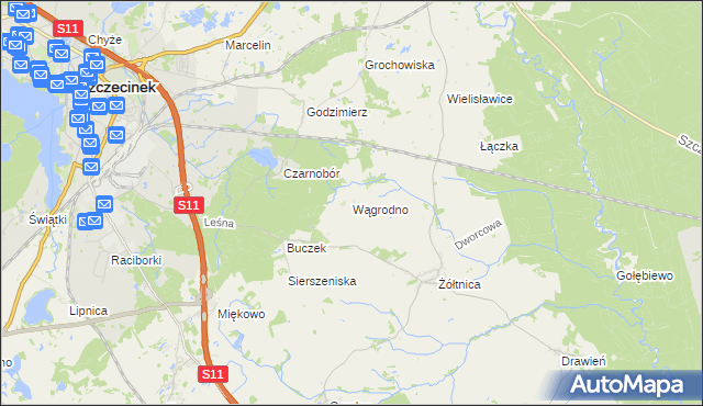 mapa Wągrodno gmina Szczecinek, Wągrodno gmina Szczecinek na mapie Targeo