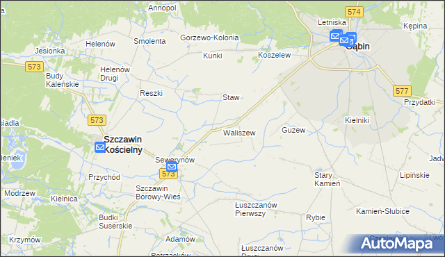 mapa Waliszew gmina Szczawin Kościelny, Waliszew gmina Szczawin Kościelny na mapie Targeo